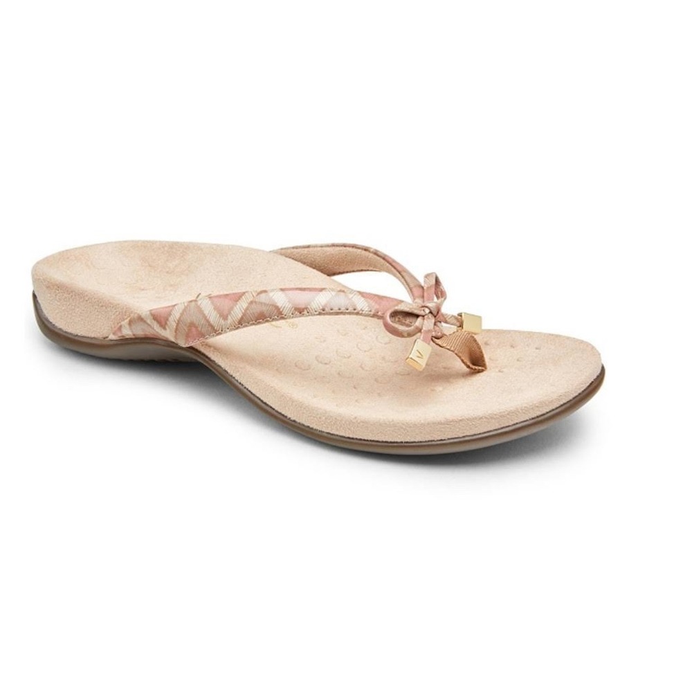 Vionic Rest Bella II Toe Post Sandal Chevron Dusty Pink Womens 8 Flat Thong Bow